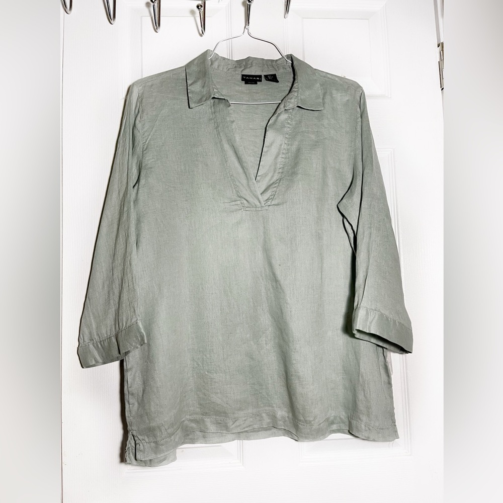 TAHARI Green Linen 3/4 Sleeve Women’s Sz L